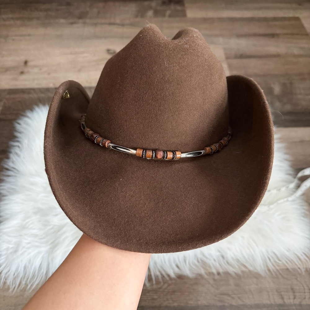 Vtg Rodeo King Brown Unisex Cowboy Hat with Beaded Band Size Medium